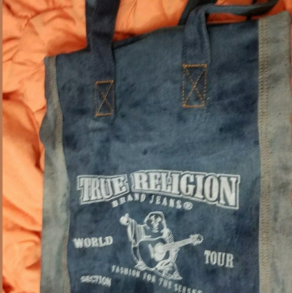 True Religion Denim Tote Arch Logo Denim Bag New W